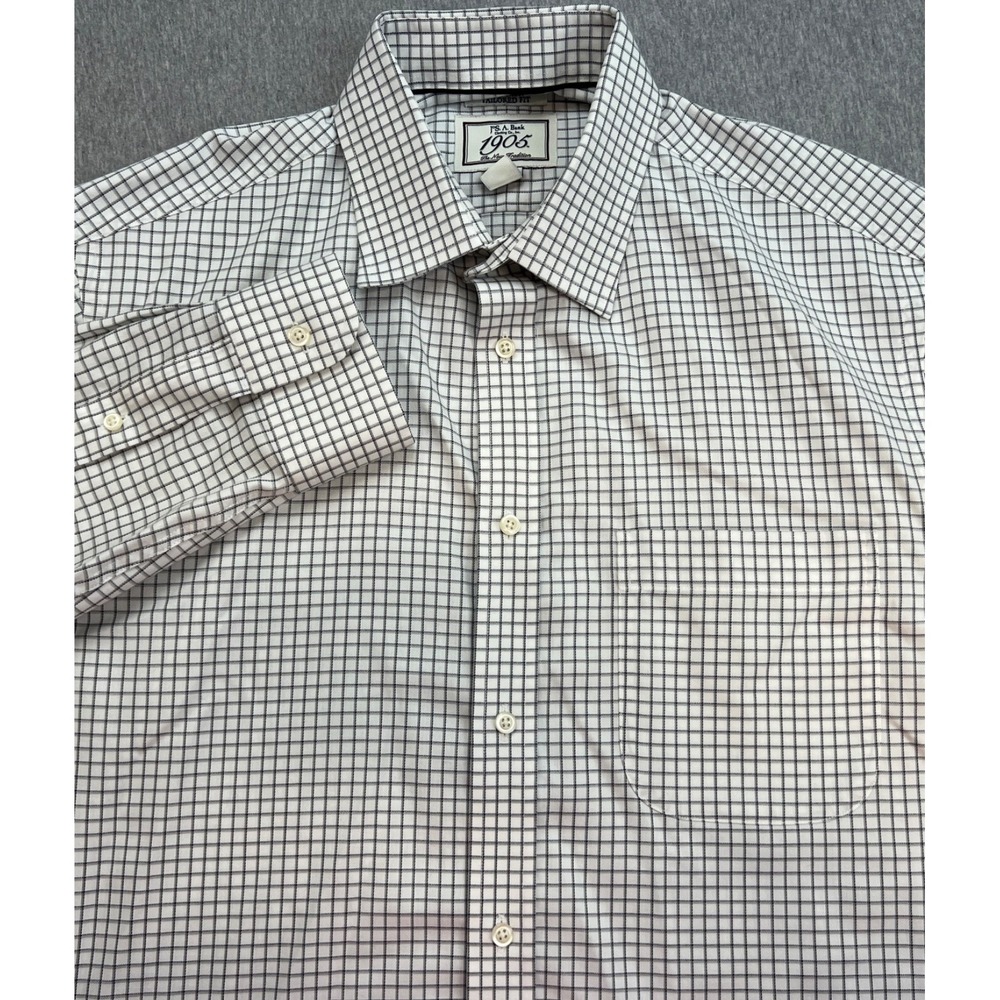 Jos A Bank Shirt Mens 15.5 - 33 Check 100% Cotton Button Up Tailored Fit